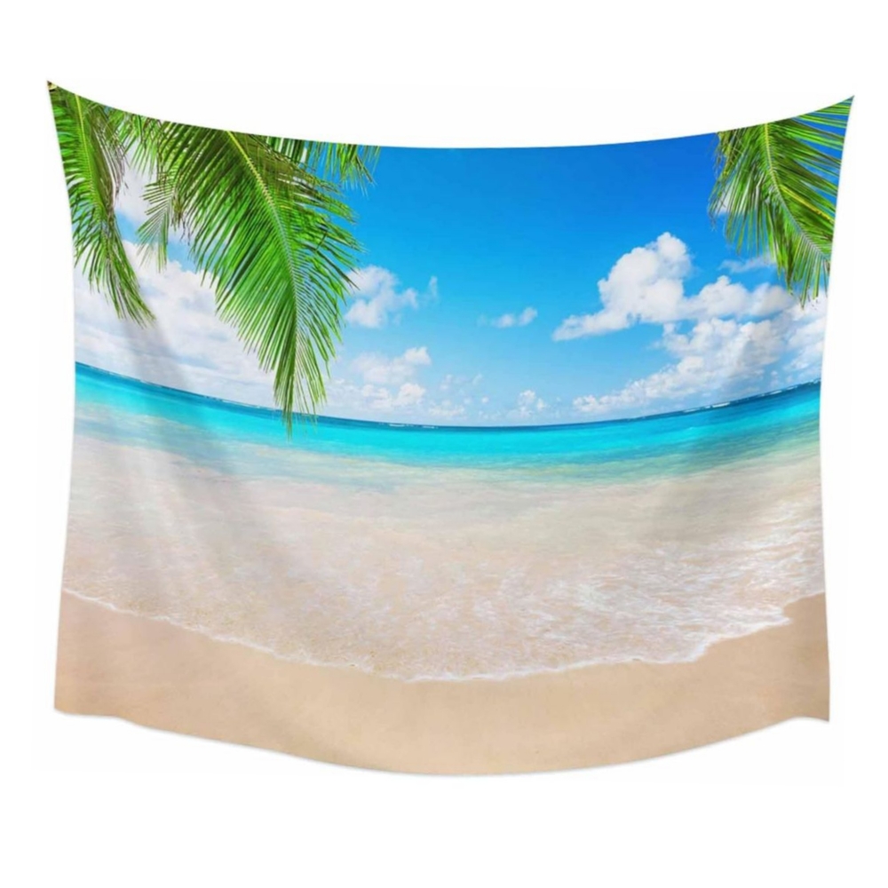 Tapestry Wall Hanging Clear Sea Water Blue Ocean Beach Coconut Tree. NWT